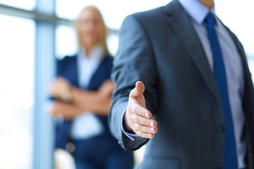 Wall Mural - Two successful business men shaking hands with each other