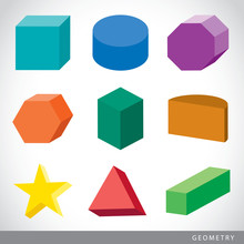 Colorful set of geometric shapes, platonic solids, vector illustration