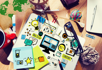 Wall Mural - Web Design Content Planning Strategy Working Concept