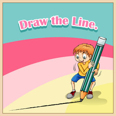 Poster - Boy drawing line with big pencil