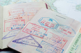 Fototapeta  - Macro of stamps in passport