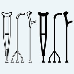 Wall Mural - Set crutches. Isolated on blue background