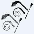 © Kreatiw - Three different types of whips for sexual role-playing and SM games. Isolated on blue background