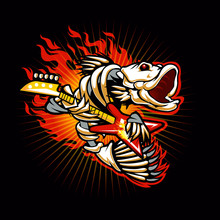 Fish Skeleton Rock Electric Guitar Flame