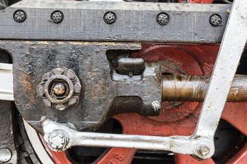 wheel detail of a steam train locomotive