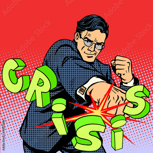 Fotografía Super businessman hero against crisis business concept