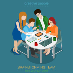 Wall Mural - brainstorming creative team people flat 3d web vector isometric
