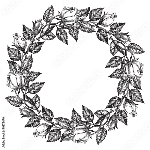 Rose Flower Wreath Vector Floral Circle Border Hand Draw At Retro Style Buy This Stock Vector And Explore Similar Vectors At Adobe Stock Adobe Stock,Violet Flower Tattoo Realistic Violet Drawing