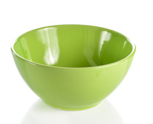 Empty Green Plastic Bowl Isolated On White Background