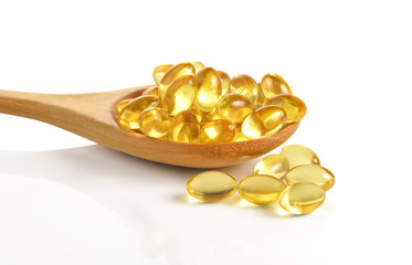 cod liver oil omega 3 gel capsules isolated on white background