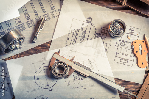 Fotografie, Obraz Classes on the milling cutters, bearings and mechanical diagrams