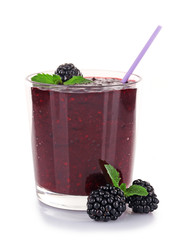 Sticker - Glass of fresh blackberry cocktail and blackberries isolated on white