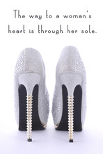 High Heel Rhinestone Shoes With Funny Saying Text.