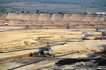 Wall Mural - open pit coal mine with machinery and excavators