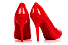 A Pair Of Red High Heels Isolated On White. With Clipping Path. 