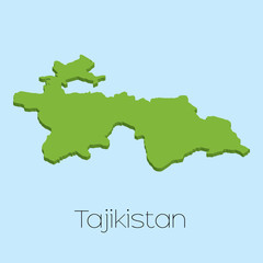  3D map on blue water background of Tajikistan