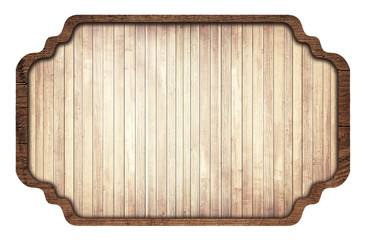 Wall Mural - brown wooden signboard, plate, planks and dark frame on white