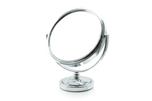 Silver Makeup Mirror Isolated On White.