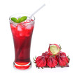 Hibiscus sabdariffa or roselle fruits and roselle juice isolated