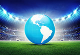 Fototapeta Sport - football stadium with America globe map