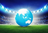 Fototapeta Sport - football stadium with Asia globe map