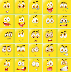 Wall Mural - Facial expressions on yellow badges