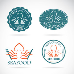 Wall Mural - Set of vector octopus seafood labels on white background