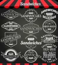 White Illustration Set Of Sandwiches Retro Vintage Labels