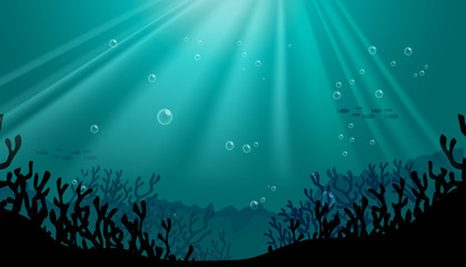 Wall Mural - Silhouette underwater scene with coral reef