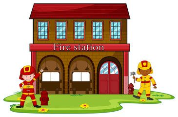 Canvas Print - Firemen working at the fire station