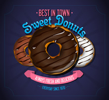 Vintage Sweet Chocolate Donuts Poster Illustration. 