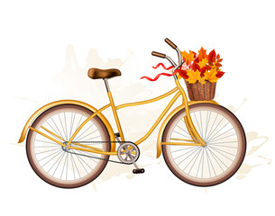 Poster - Autumn bicycle with colorful leaves. Vector.