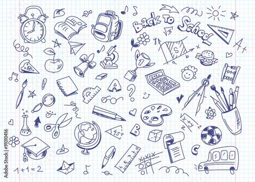 Fotografie, Tablou Back to school drawing background on copy book paper