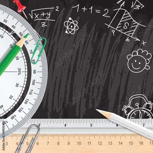 Stampe Chalkboard school background with rulers