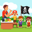 © iconicbestiary - Kids pirate face painting party in kindergarten