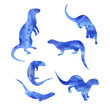 Vector watercolor silhouettes of a otter