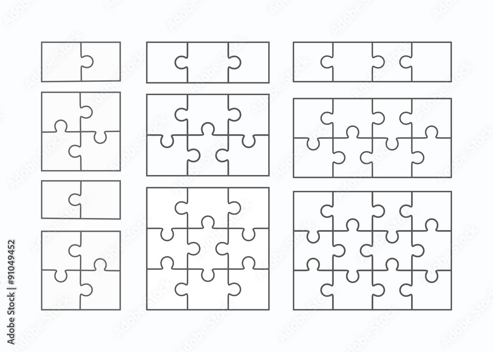 Jigsaw puzzle vector flat blank templates set - obrazy, fototapety, plakaty 