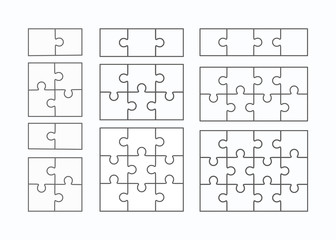 Jigsaw puzzle vector flat blank templates set