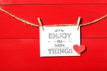 Wall Mural - Enjoy the Little Things message with clothespins
