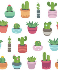 Wall Mural - Cactus and succulent plants seamless pattern