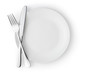 © koosen - Fork and knife on a empty plate, Isolated on white.