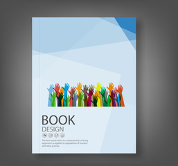 Cover report hands of different colors background, vector illust