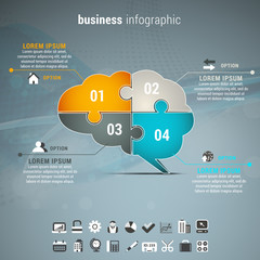 Wall Mural - Business infographic with brain made of puzzle.