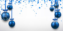 Abstract Banner With Blue Christmas Balls.