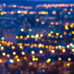 Wall Mural - abstract circular bokeh city lights with horizon colorful backgr