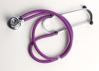 close up medical stethoscope on a white background