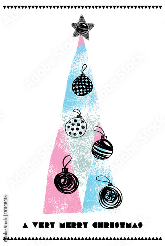 Christmas tree hand drawn trendy postcard Canvas Print