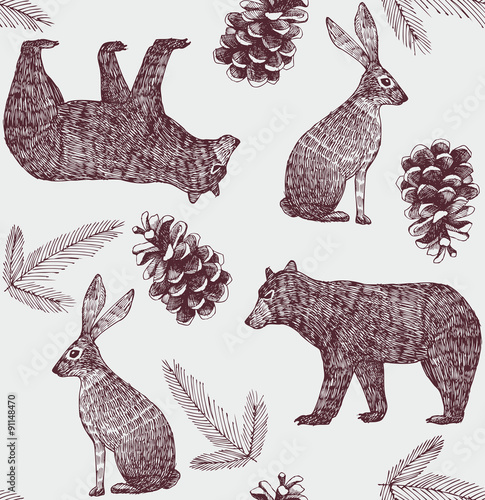 hand drawn winter trendy seamless background Tableau sur Toile