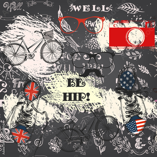 Naklejka na meble Creative hipster seamless wallpaper pattern with hand sketched d