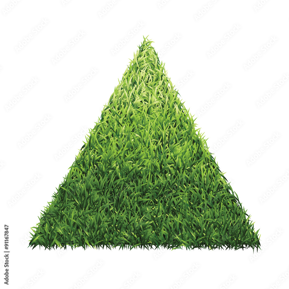 Triangle of green grass. A lawn with gradient light green to dark green ...